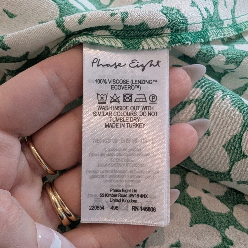 Phase Eight UK 10 Us 6 Floral Green and White Dress - Picture 10 of 10